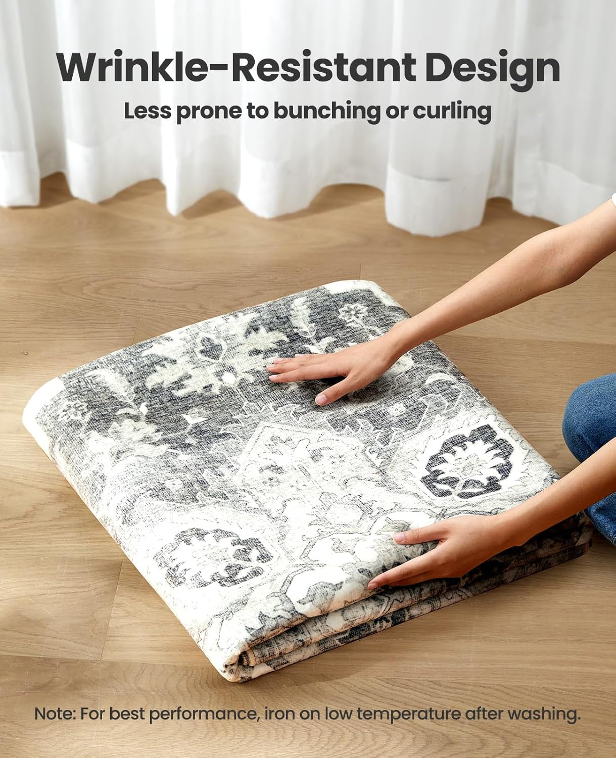 8X10 Area Rugs, Low-Profile Large Washable Area Rug with Non-Slip Backing & Durable Edge Binding, Vintage Rugs for Living Room, Bedroom, Dinning Room