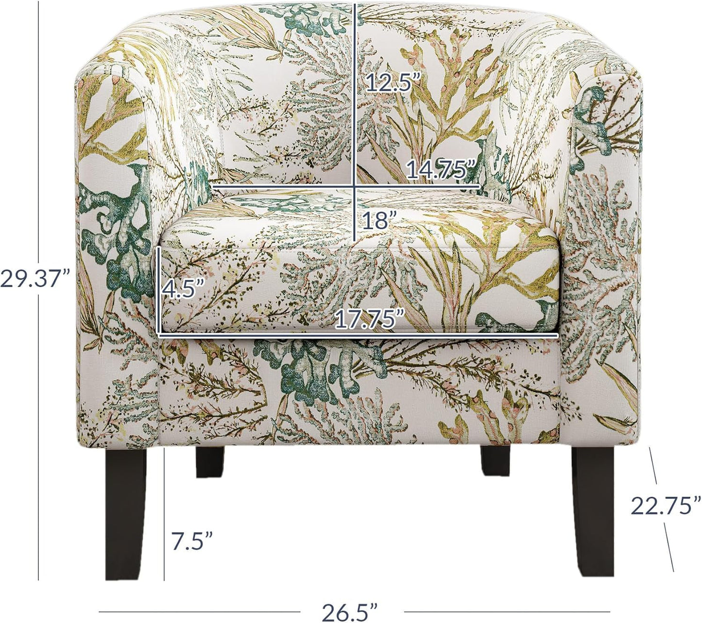 Living Room Chair, Linen round Accent Barrel Chair, Club Tub Sofa Chair for Bedroom, Corner Chair with Flared Legs and Cozy Soft Padding - Highland (Green Coral)