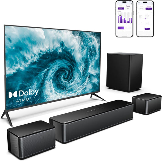 5.1 Sound Bar with Dolby Atmos, 410W Surround Sound System for TV, 3D Sound Bars for Smart TV with Subwoofer, Adjustable Surround and Bass, Home Audio Soundbars for TV, HDMI Earc, Poseidon D60