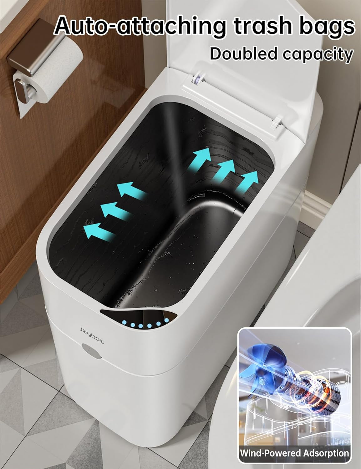 Touchless Automatic Bathroom Trash Can with Lid - 3 Gallon Slim Motion Sensor Garbage Can for Bedroom, Kitchen, Office - White (6" W X 11" L X 13" H)