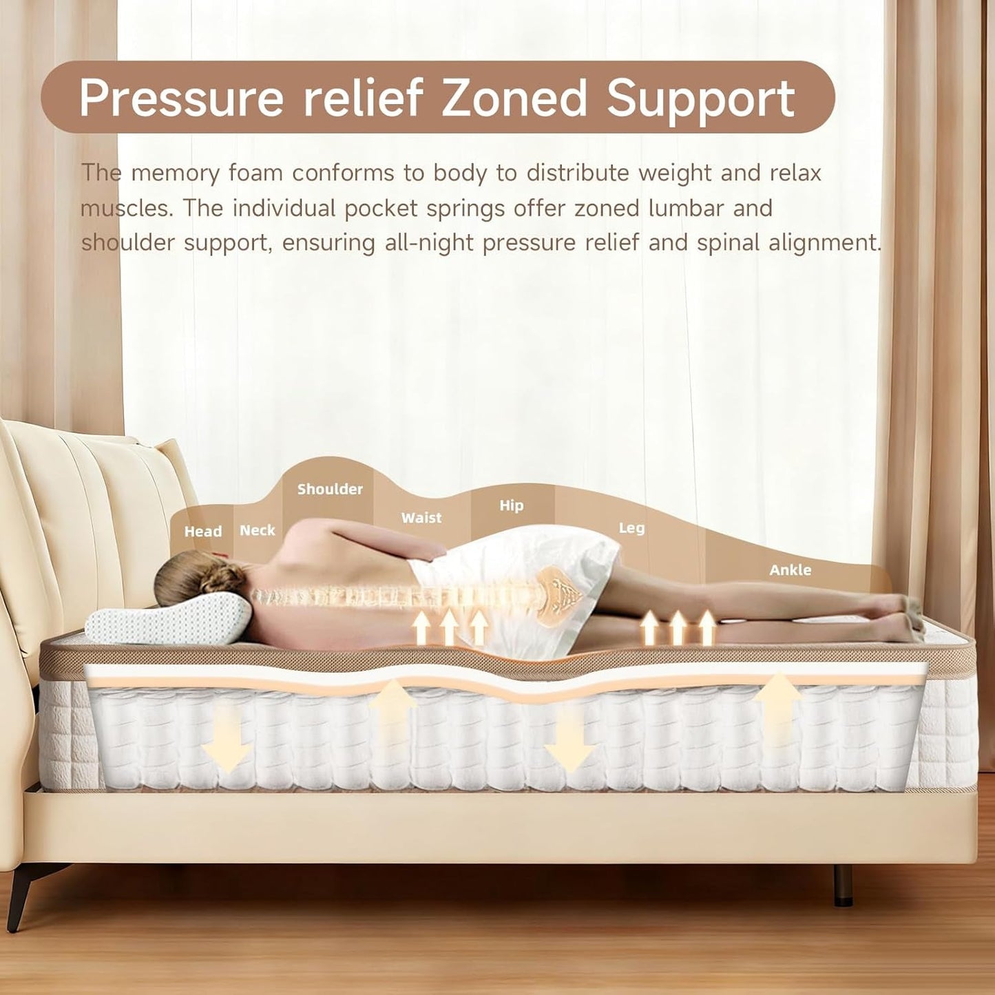 Queen Mattress, 12 Inch Queen Mattresses, Medium Firm Cooling Memory Foam for Hip/Shoulder/Lumbar Support, Individual Springs for Pressure Relief & Motion Isolation, Hybrid Mattress in a Box