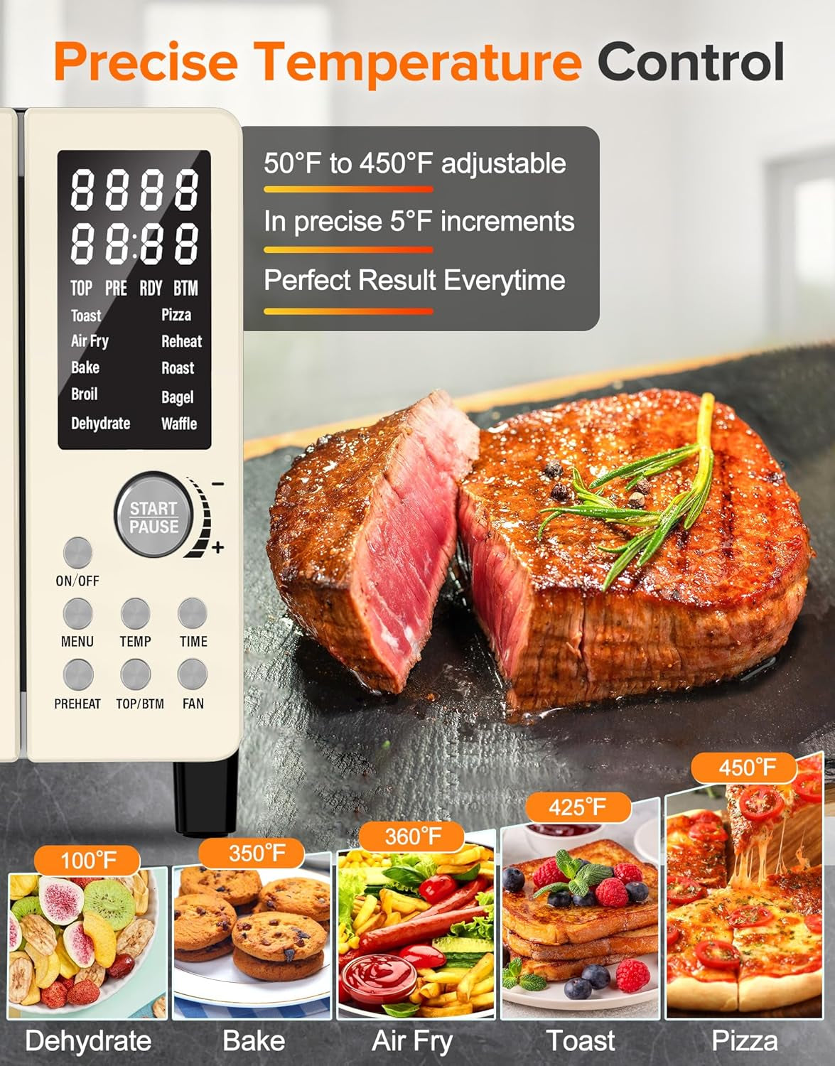 Bravo Pro Smart Air Fryer Toaster Oven Combo, Airfryer Convection Oven Countertop, 10-In-1 Functions with Quicker & Even Crisp Technology, 1800W, 50-450°F, Pfas-Free, 21QT, Vanilla Cream