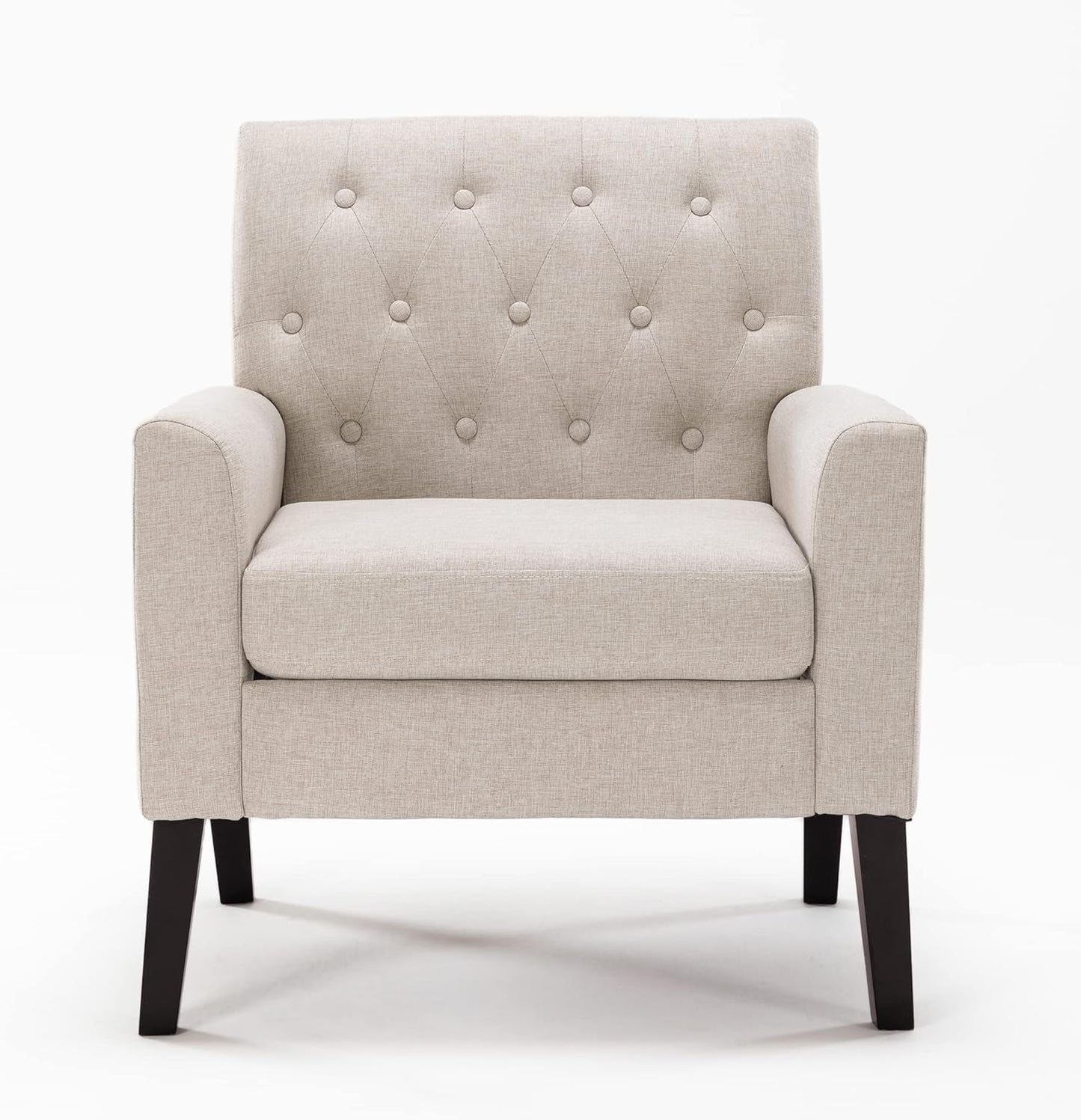 Linen Color Linen Accent Chair 18.5" H, Button Tufted Upholstered Modern Armchair, Comfy Living Room Chair with Arms, Arm Chairs for Living Room, Bedroom, Small Space