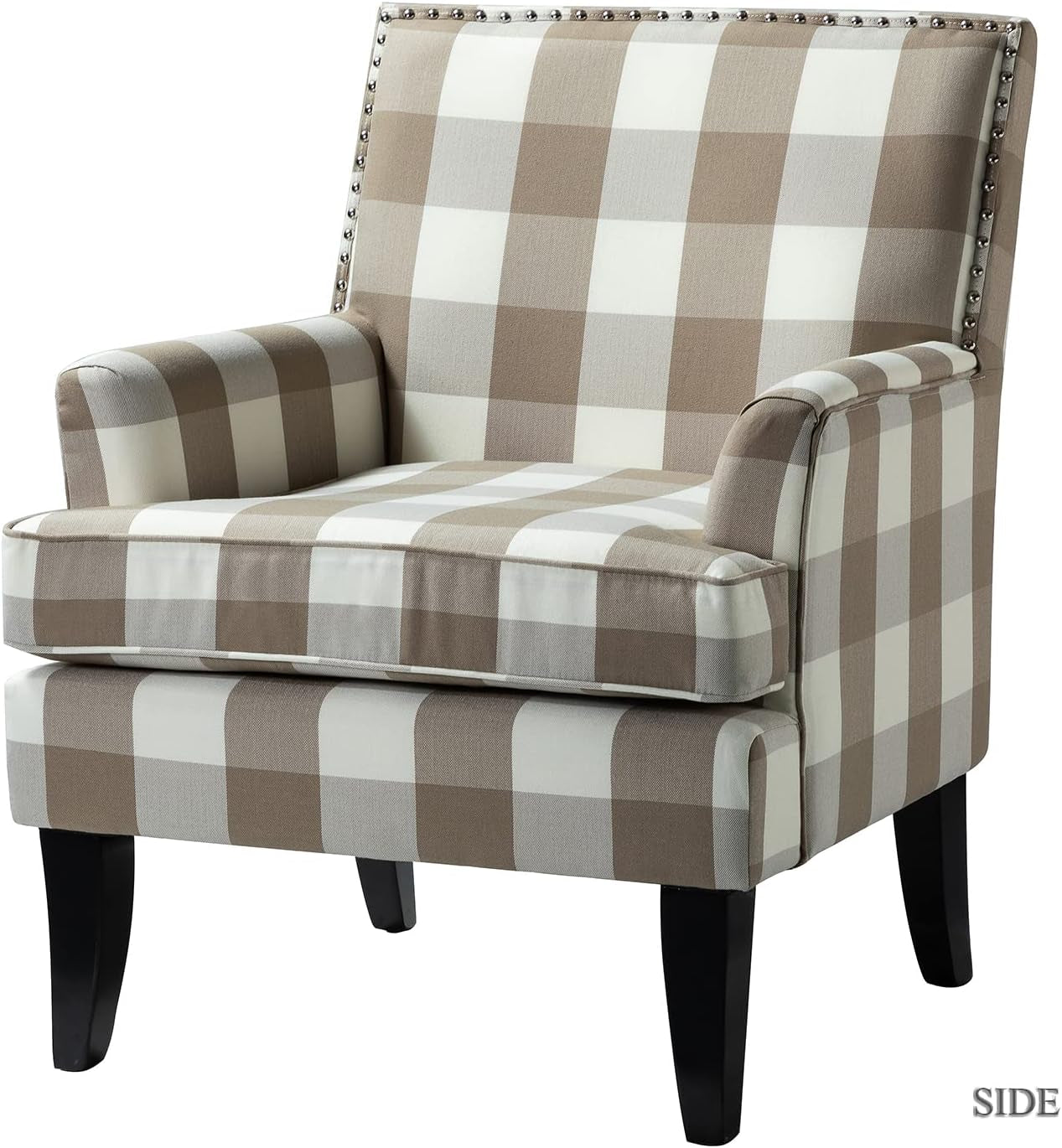 Modern Accent Chair with Arms and Wooden Legs, Mid Century Accent Chair Armchair High Back Rest, Padded Armrest and Comfortable Cushioned Seat for Living Room (Buffalo Beige)
