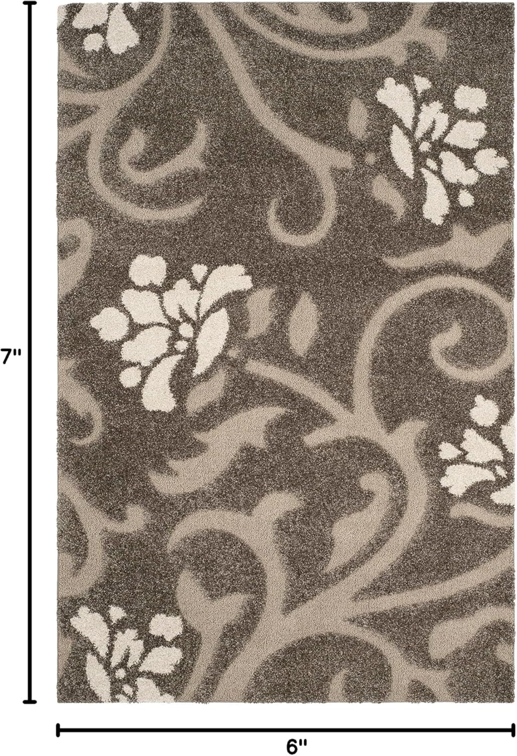 Florida Shag Collection Area Rug - 5'3" X 7'6", Smoke & Beige, Floral Design, Non-Shedding & Easy Care, 1.2-Inch Thick Ideal for High Traffic Areas in Living Room, Bedroom (SG464-7913)