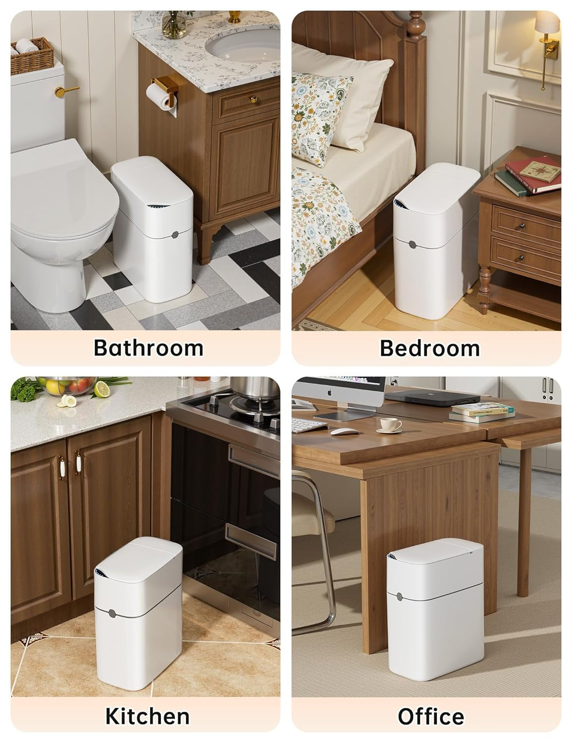 Touchless Automatic Bathroom Trash Can with Lid - 3 Gallon Slim Motion Sensor Garbage Can for Bedroom, Kitchen, Office - White (6" W X 11" L X 13" H)