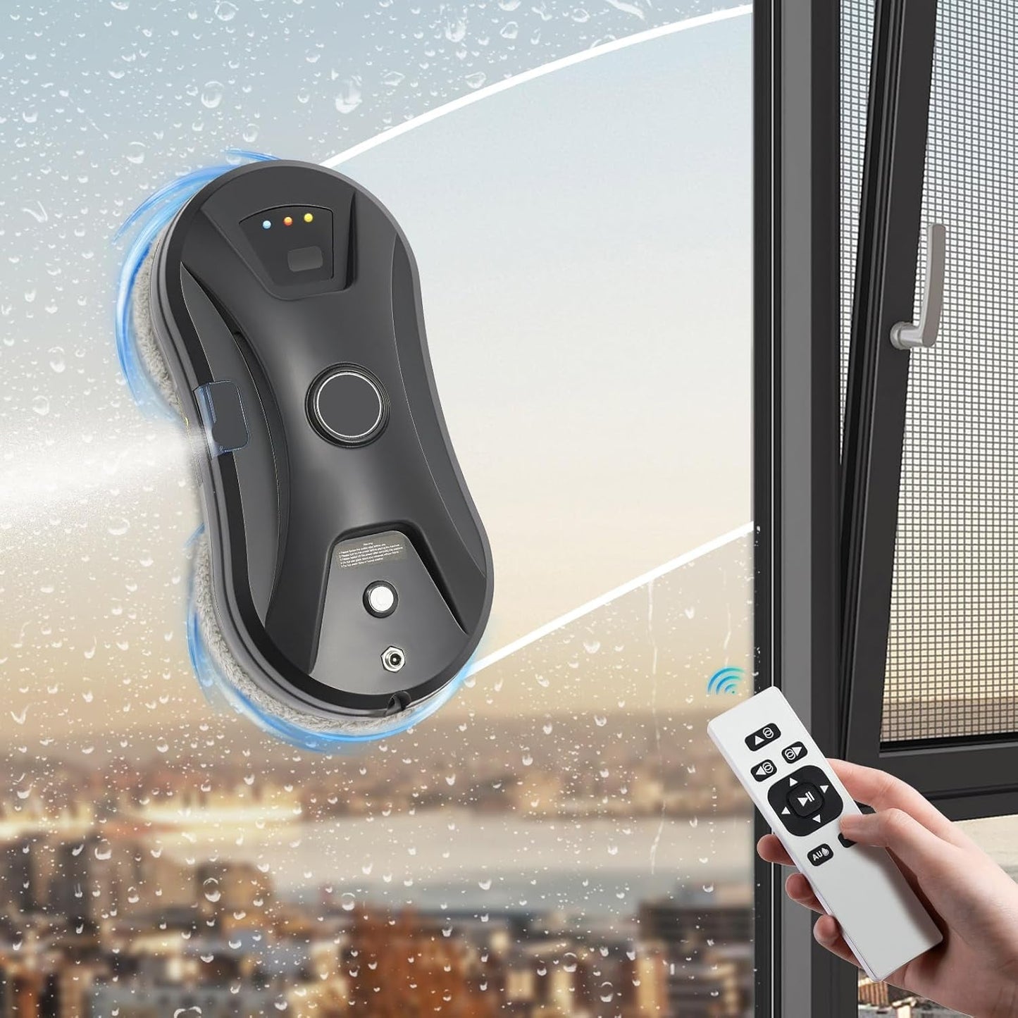 Window Cleaning Robot, Automatic Water Spray Window Washer Robot 2800Pa Strong Suction Smart Cleaner, Remote Control Washer for Tiles, Glass Door (Black)