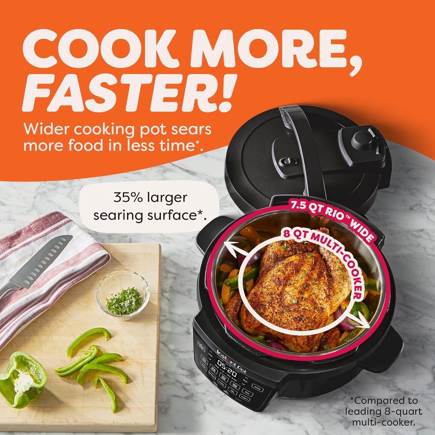 7.5QT RIO Wide, 7-In-1 Electric Multi-Cooker, Pressure Cooker, Slow Cook, Rice, Steamer, Sauté, Yogurt & Warmer, Wide Base, Large Searing Base, Whisperquiet Steam Release