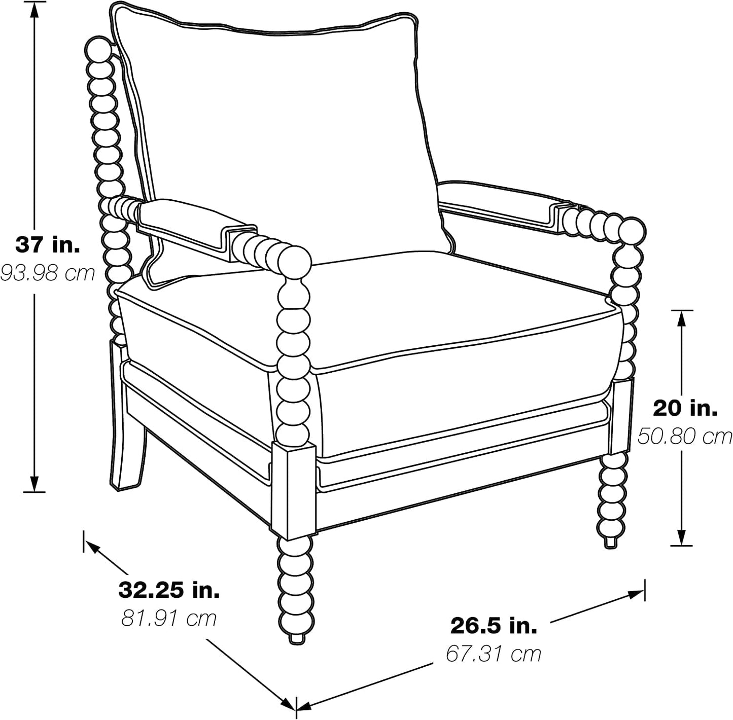 Kaylee Spindle Accent Chair with Antique White Wood Frame, Smoke Grey Fabric