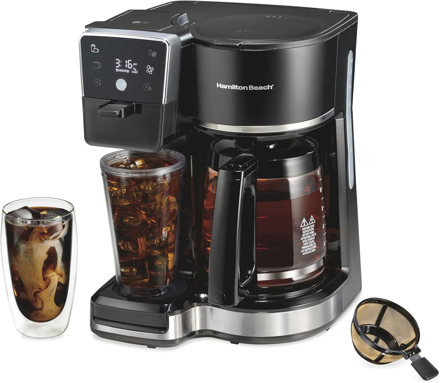 2-Way 12 Cup Programmable Drip Hot and Iced Coffee Maker & Single Serve Coffee Machine, Glass Carafe, Auto Pause and Pour, Black (47500J)