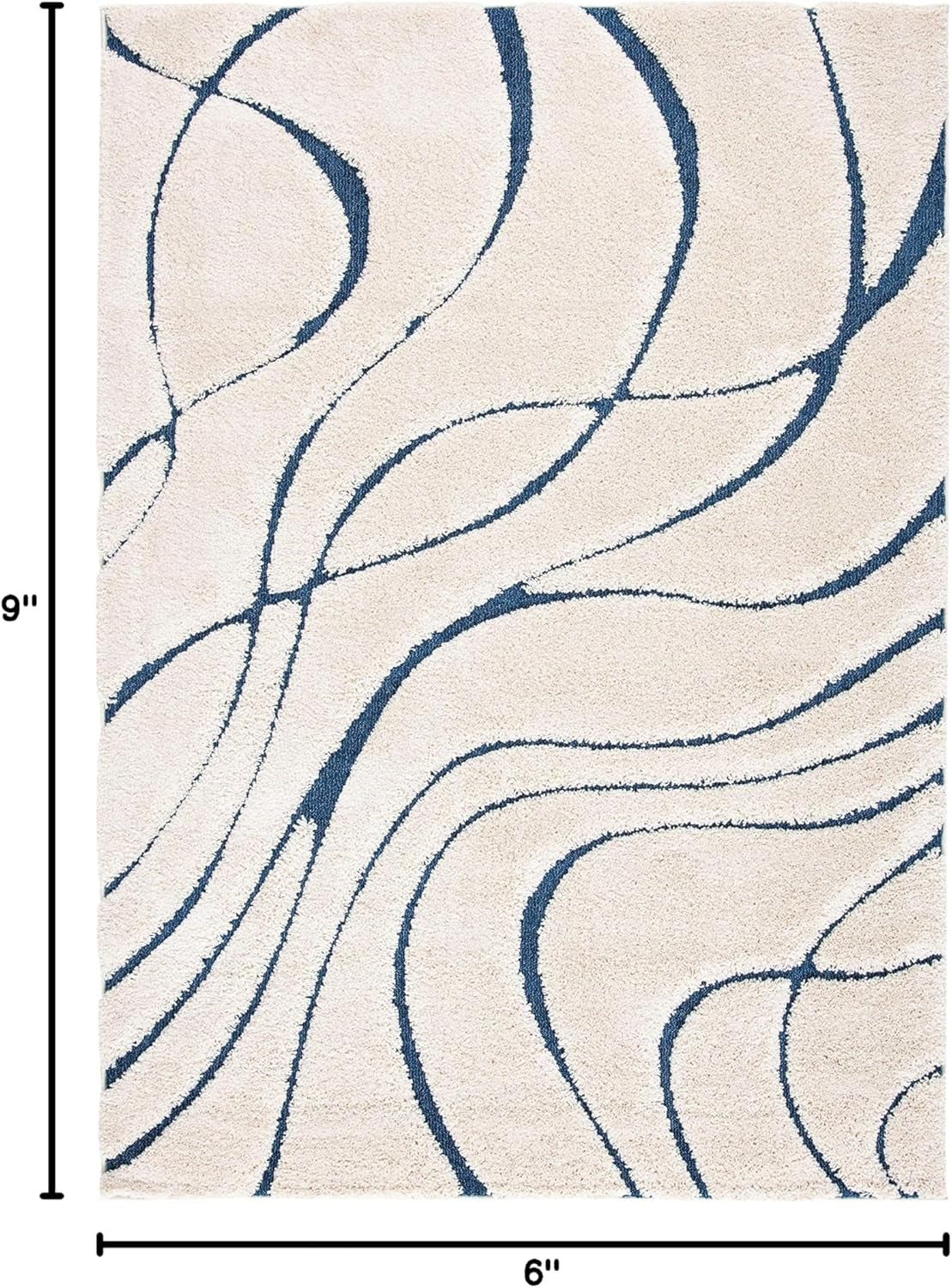 Florida Shag Collection Area Rug - 6' X 9', Cream & Blue, Non-Shedding & Easy Care, 1.2-Inch Thick Ideal for High Traffic Areas in Living Room, Bedroom (SG471-1165)