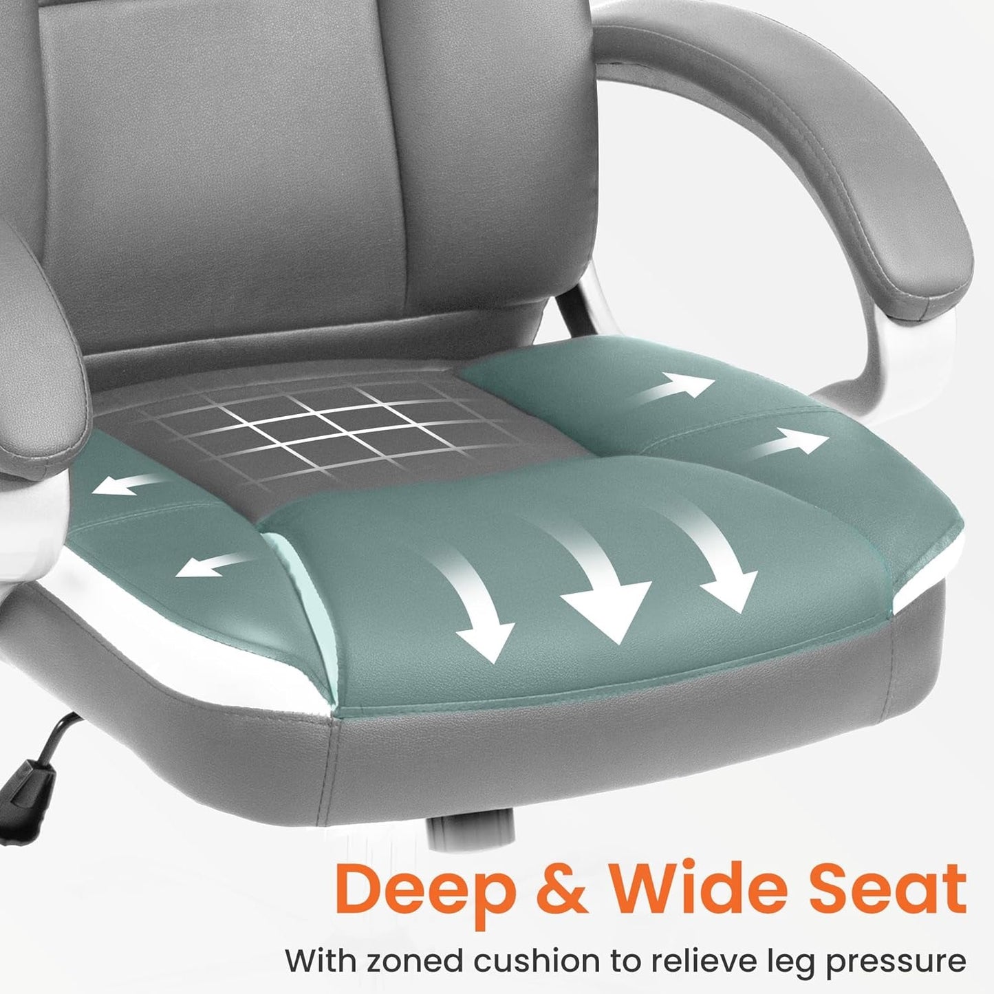 Office Desk Ergonomic Gaming Chair High Back Adjustable Computer Chair with Wheels and Lumbar Support Comfy Leather Executive Swivel (Grey)