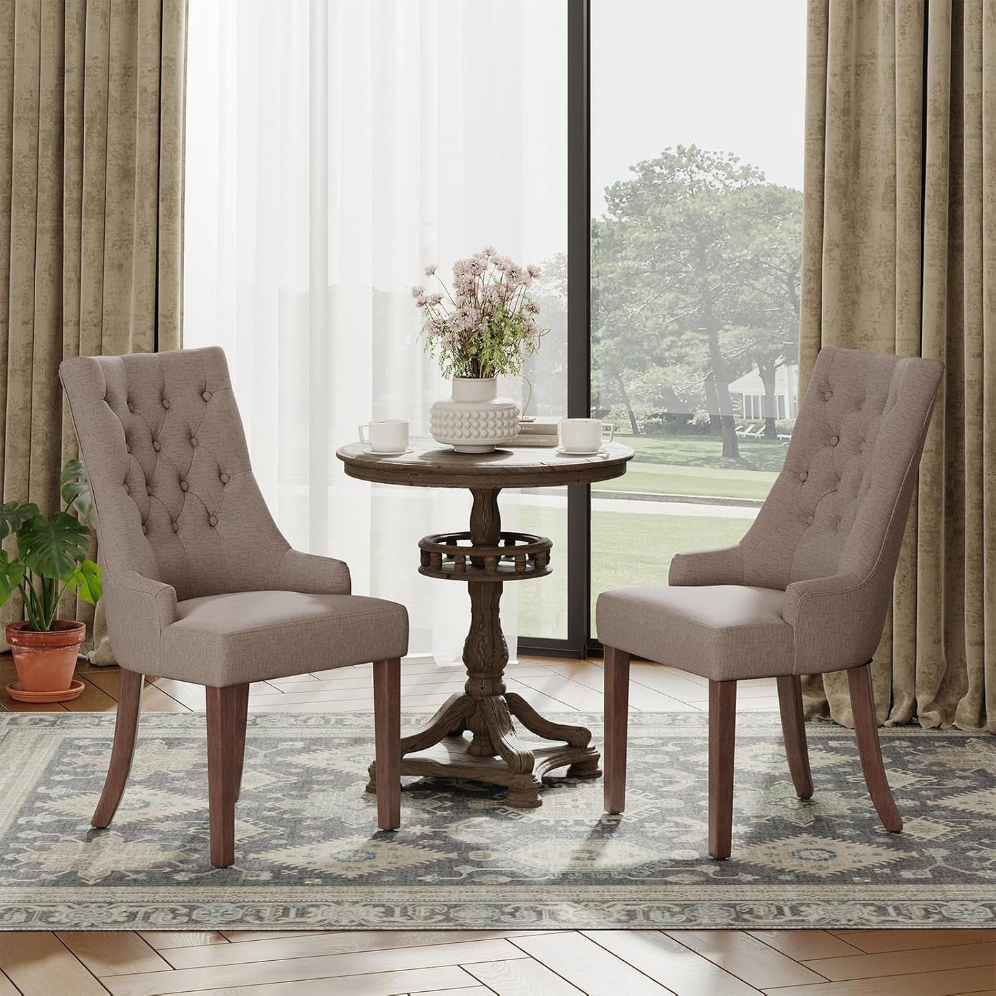 Wingback Upholstered Side Dining Room Chairs Set of 2, Fabric Dining Chairs with Tufted Button, Living Room Chairs for Home Kitchen, Taupe