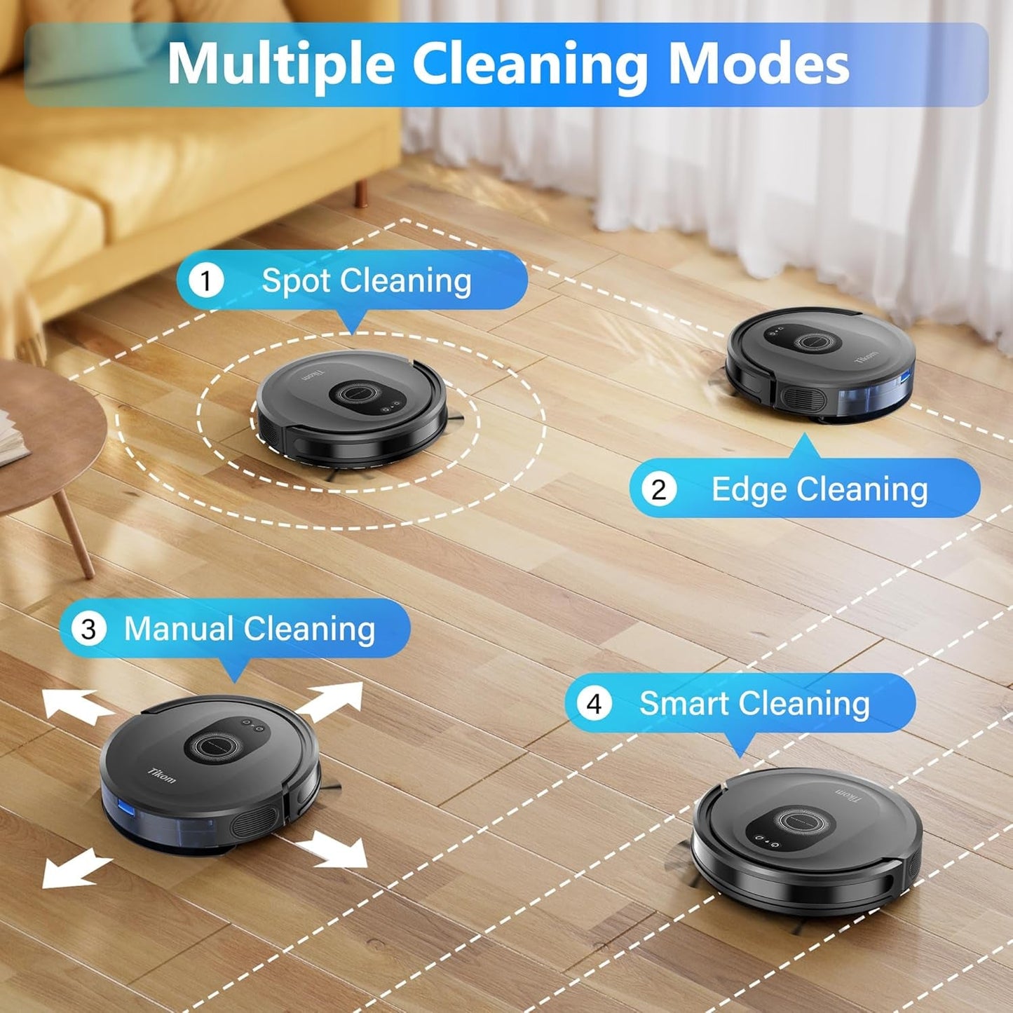 Robot Vacuum and Mop Combo, 5000Pa Robotic Vacuum Cleaner, 150 Min Max, App & Remote Control, Ideal for Hard Floor, Carpet, Pet Hair, Self-Charge(G8000 Max)
