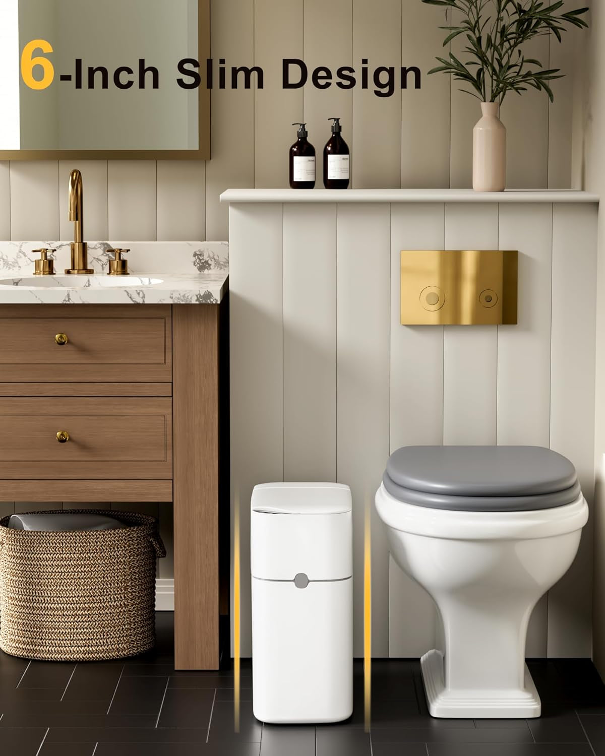 Touchless Automatic Bathroom Trash Can with Lid - 3 Gallon Slim Motion Sensor Garbage Can for Bedroom, Kitchen, Office - White (6" W X 11" L X 13" H)