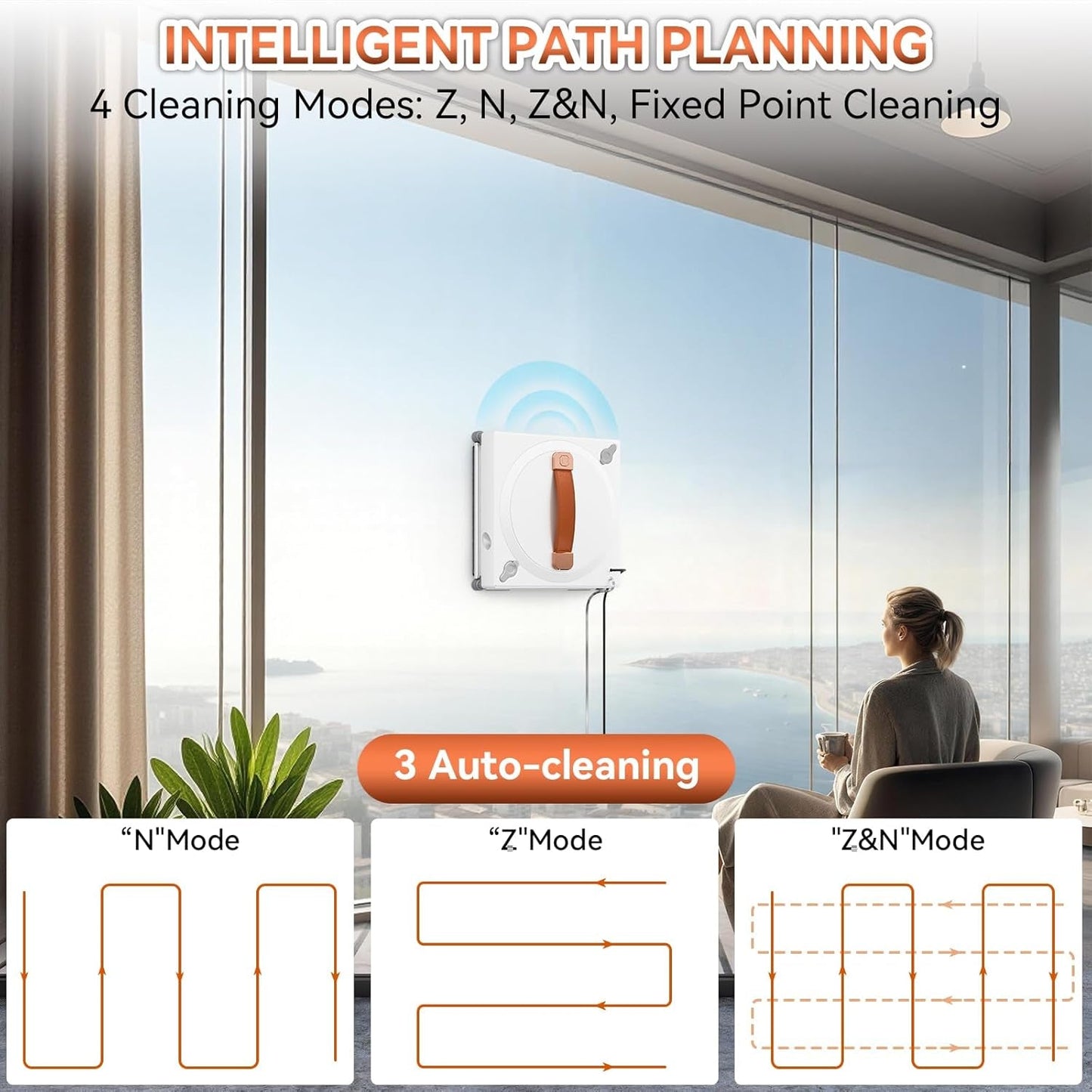 Window Cleaning Robot, 3000Pa Auto Windоw Cleaner Robot with Intelligent Path Planning & Edge Detection, Anti-Drop Prоtection, Dual Spray, Cleaner Tool for Tiles Railing Glass