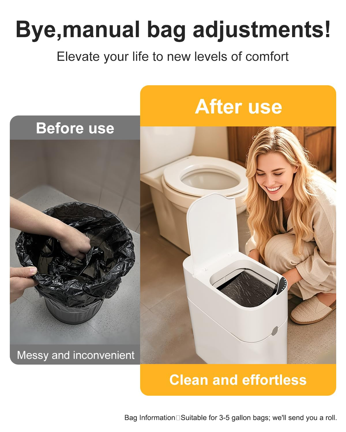 Touchless Automatic Bathroom Trash Can with Lid - 3 Gallon Slim Motion Sensor Garbage Can for Bedroom, Kitchen, Office - White (6" W X 11" L X 13" H)