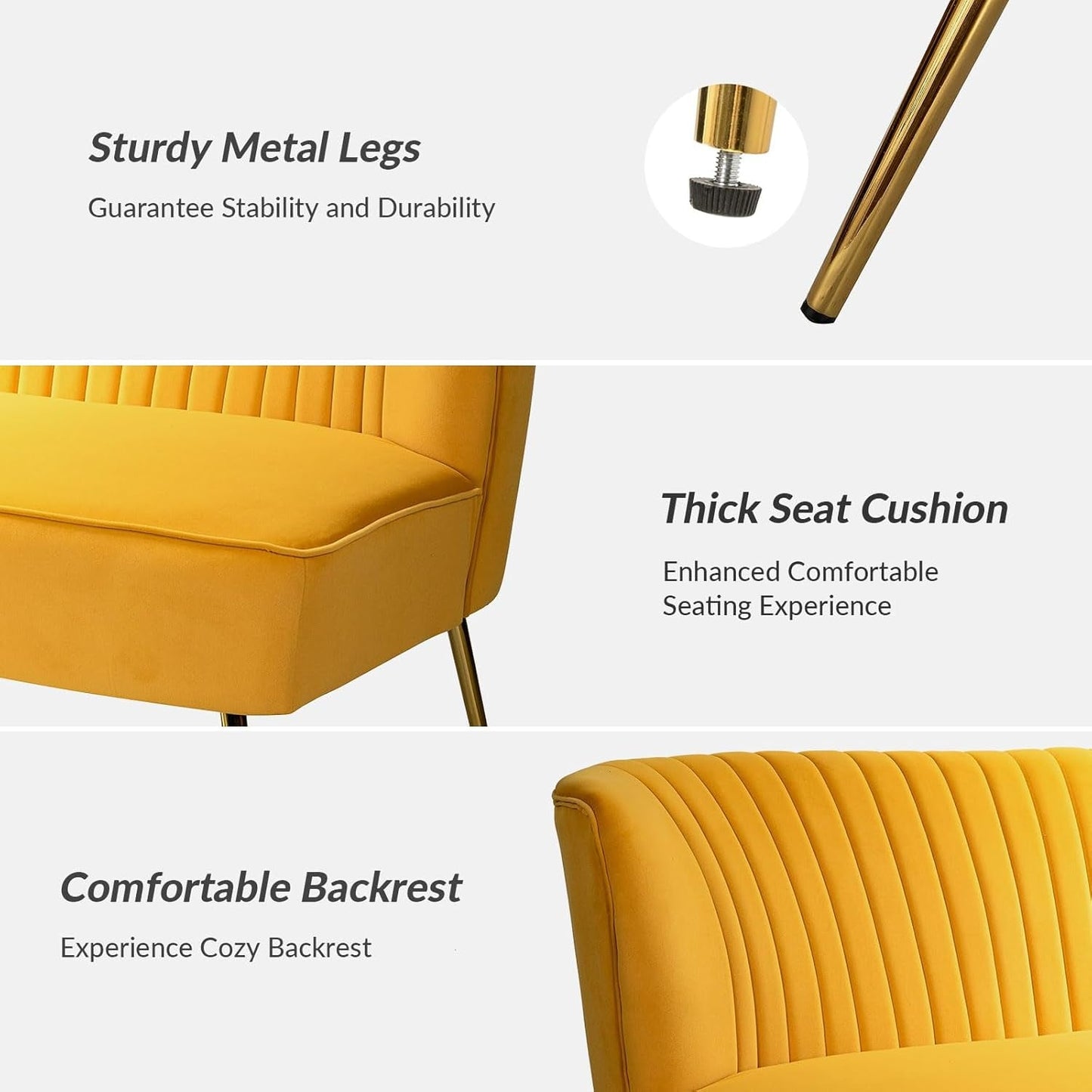 Velvet Loveseat Sofa with Gold Legs, Mid-Century Modern Upholstered Love Seat Couch, Tufted Small 2-Seat Sofa Armless for Living Room, Bedroom, Apartment Small Spaces, Mustard