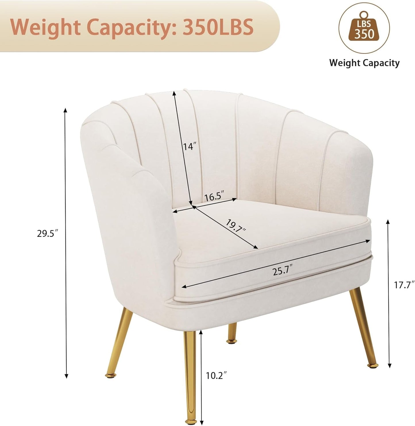Velvet Accent Chair Set of 2, Upholstered Modern Single Sofa Side Chair,Comfy Barrel Club Living Room Armchair with Golden Metal Legs for Bedroom Living Reading Room Office, Beige