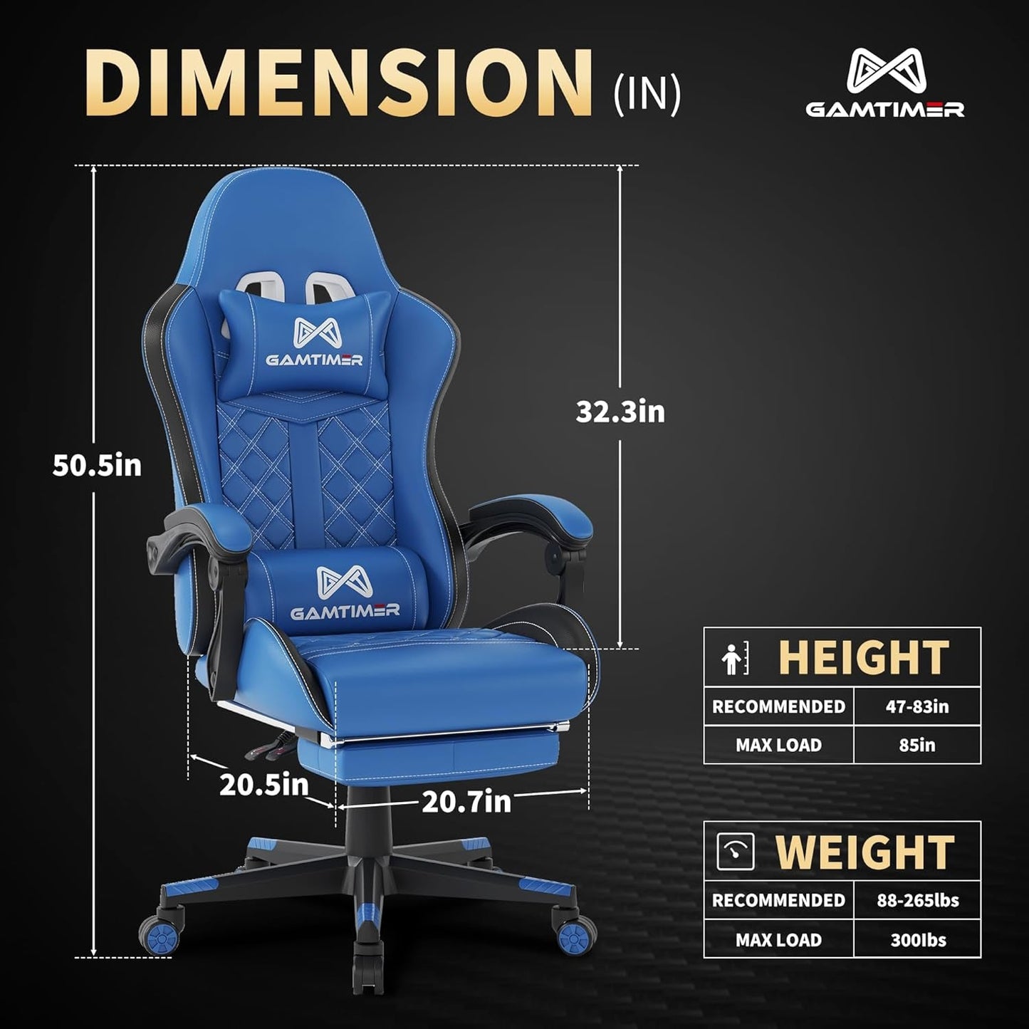 Office Chair, 400 Lbs Adult Chair, High Back Computer Chair with Footrest and Linked Armrests, Office Video Game Chair with Lumbar Support (Blue)