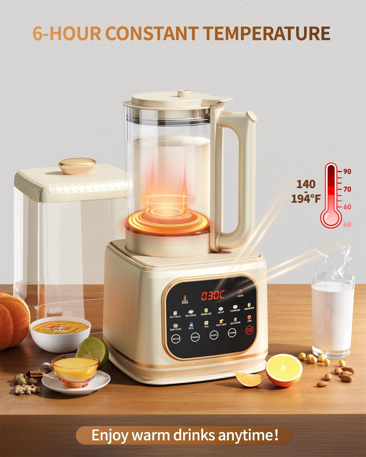 13-IN-1 Multifunctional Ultra Silent Cooking Blender with Soundproof Shield | 60Oz | 24H Preset & Kee Warm for 6 Hours| Makes Smoothie, Soy Almond Milk, Juice, Soup, Porridge, Boil, Tea, Jam Etc