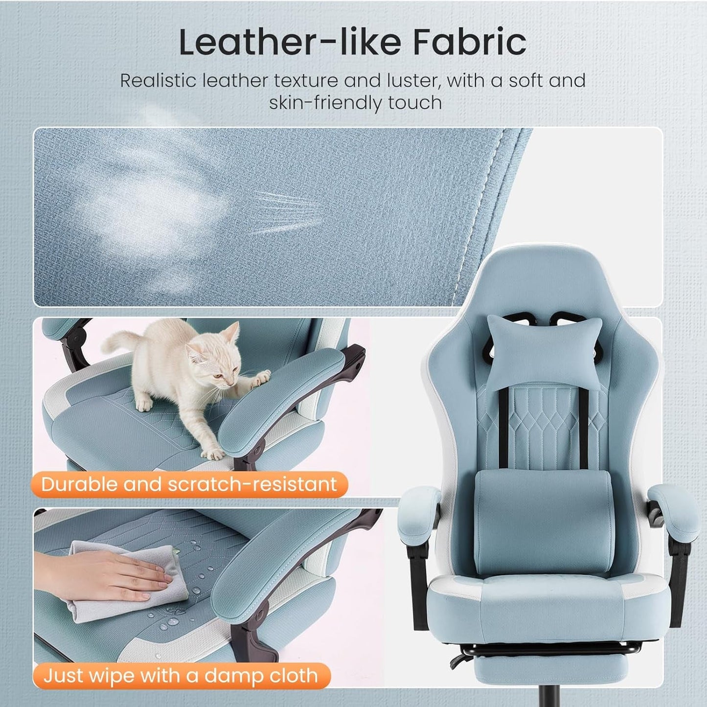 Office Chair - High Back Ergonomic Desk Chair with Footrest and Lumbar Support, Height Adjustable Task Chair with Linkage Armrests and Headrest, 360° Swivel Wheels, Blue