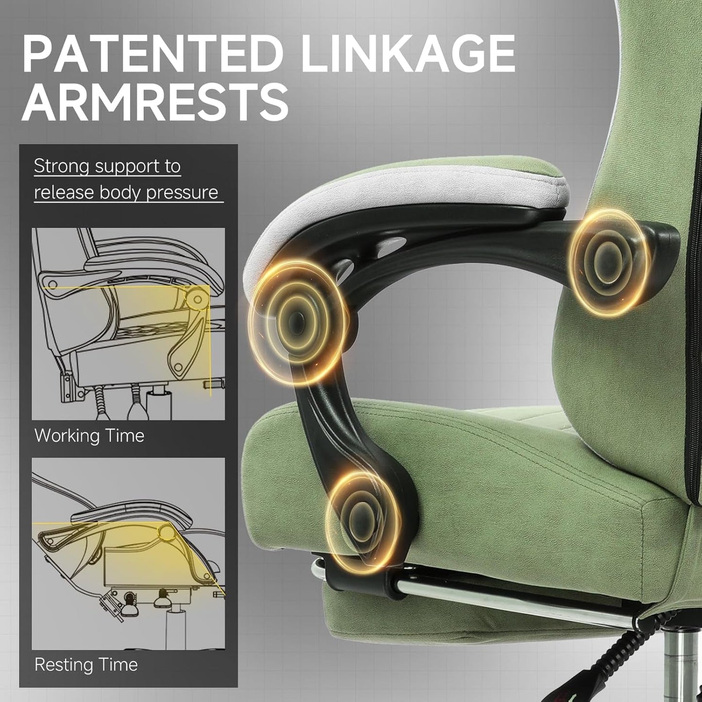 Office Chair, Gaming Computer Desk Fabric Chair with Footrest, High Back Ergonomic Office Chair with Pocket Spring Lumbar Support and Linkage Armrests Adjustable Height Swivel for Home Task
