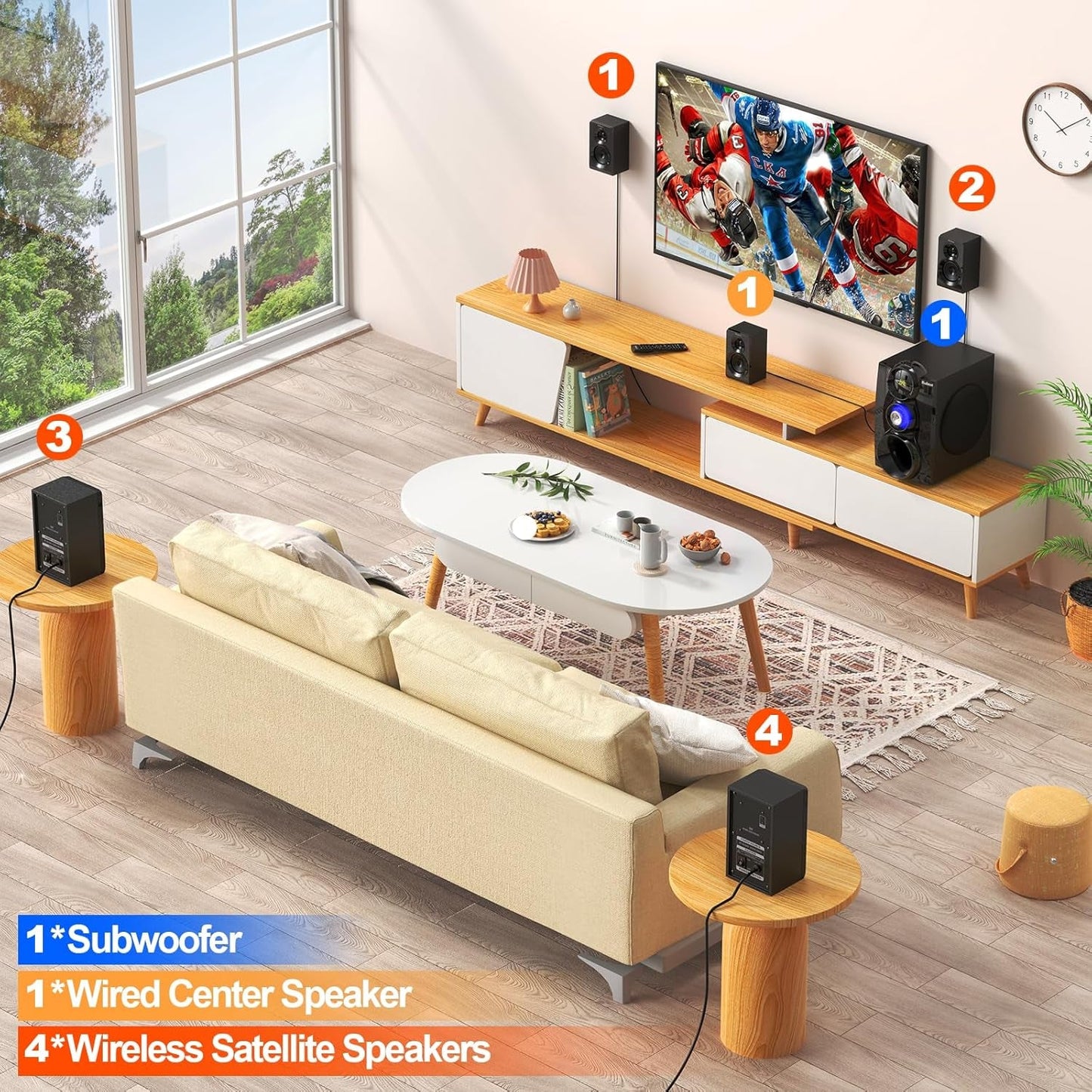 Wireless Surround Sound System Home Theater System, 1000W Surround Speakers 8" Subwoofer 5.1/2.1 Channel Deep Bass with HDMI ARC Optical Bluetooth Karaoke Input