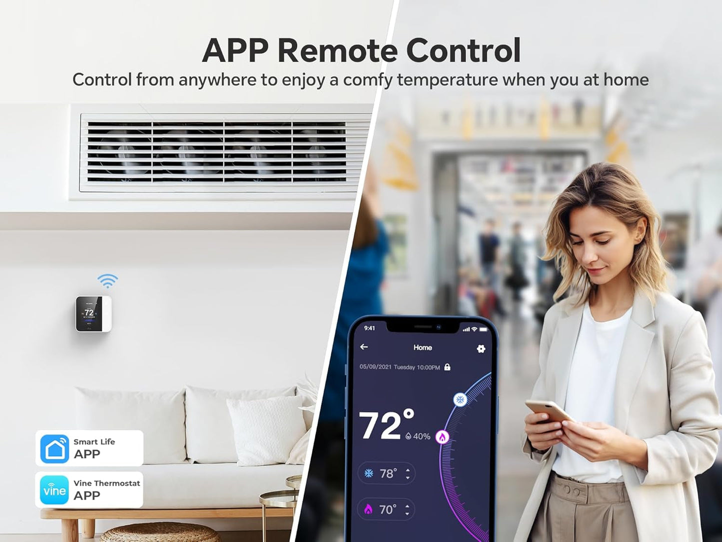 Smart Thermostat for House, Wifi Thermostats for Home Compatible with Alexa and Google Assistant, 7Day X 8Period Programmable, Energy Star Certified, C-Wire Required
