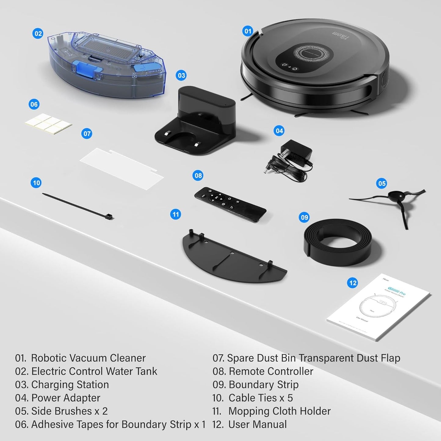 Robot Vacuum and Mop Combo, 5000Pa Robotic Vacuum Cleaner, 150 Min Max, App & Remote Control, Ideal for Hard Floor, Carpet, Pet Hair, Self-Charge(G8000 Max)