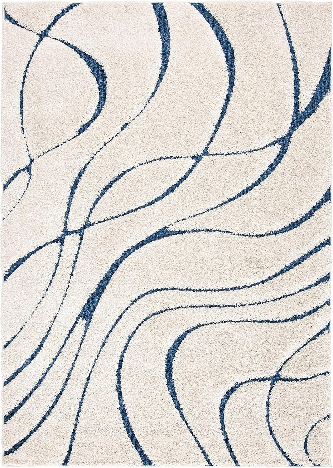Florida Shag Collection Area Rug - 6' X 9', Cream & Blue, Non-Shedding & Easy Care, 1.2-Inch Thick Ideal for High Traffic Areas in Living Room, Bedroom (SG471-1165)