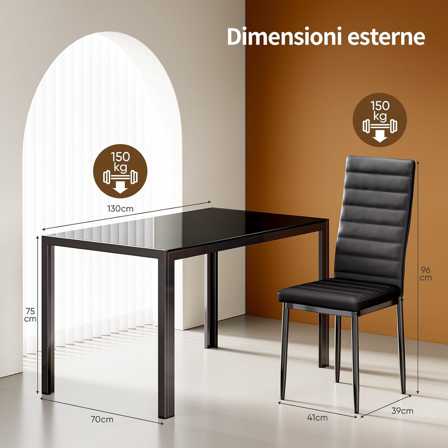 Kitchen Dining Table Set for 6, Tempered Glass 7 Piece Table and Chairs Set Modern for Home, Kitchen, Living Room, Dining Room,Black