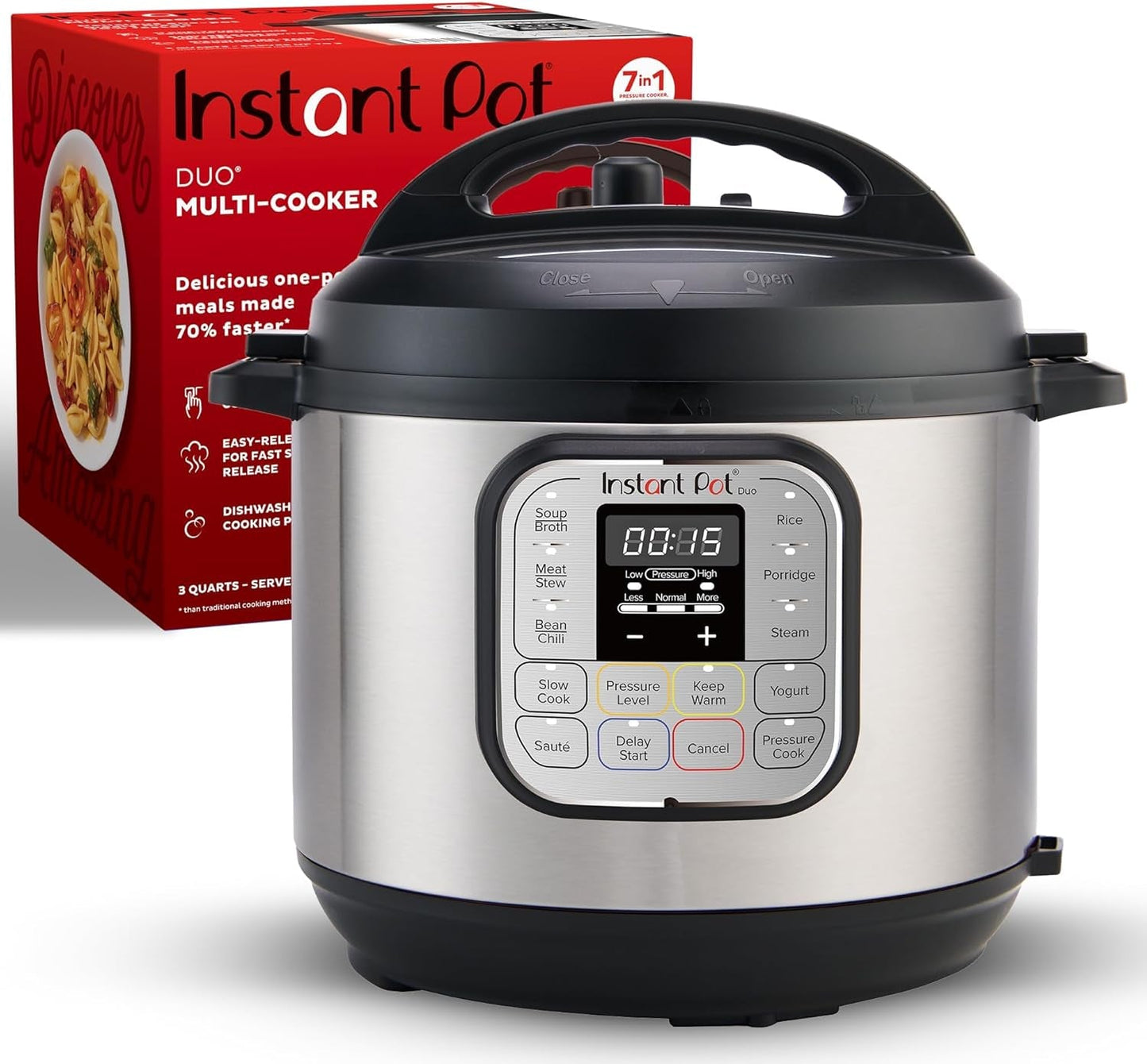 Duo 7-In-1 Mini Electric Pressure Cooker, Slow Rice Cooker, Steamer, Sauté, Yogurt Maker, Warmer & Sterilizer, Includes Free App with over 1900 Recipes, Stainless Steel, 3 Quart