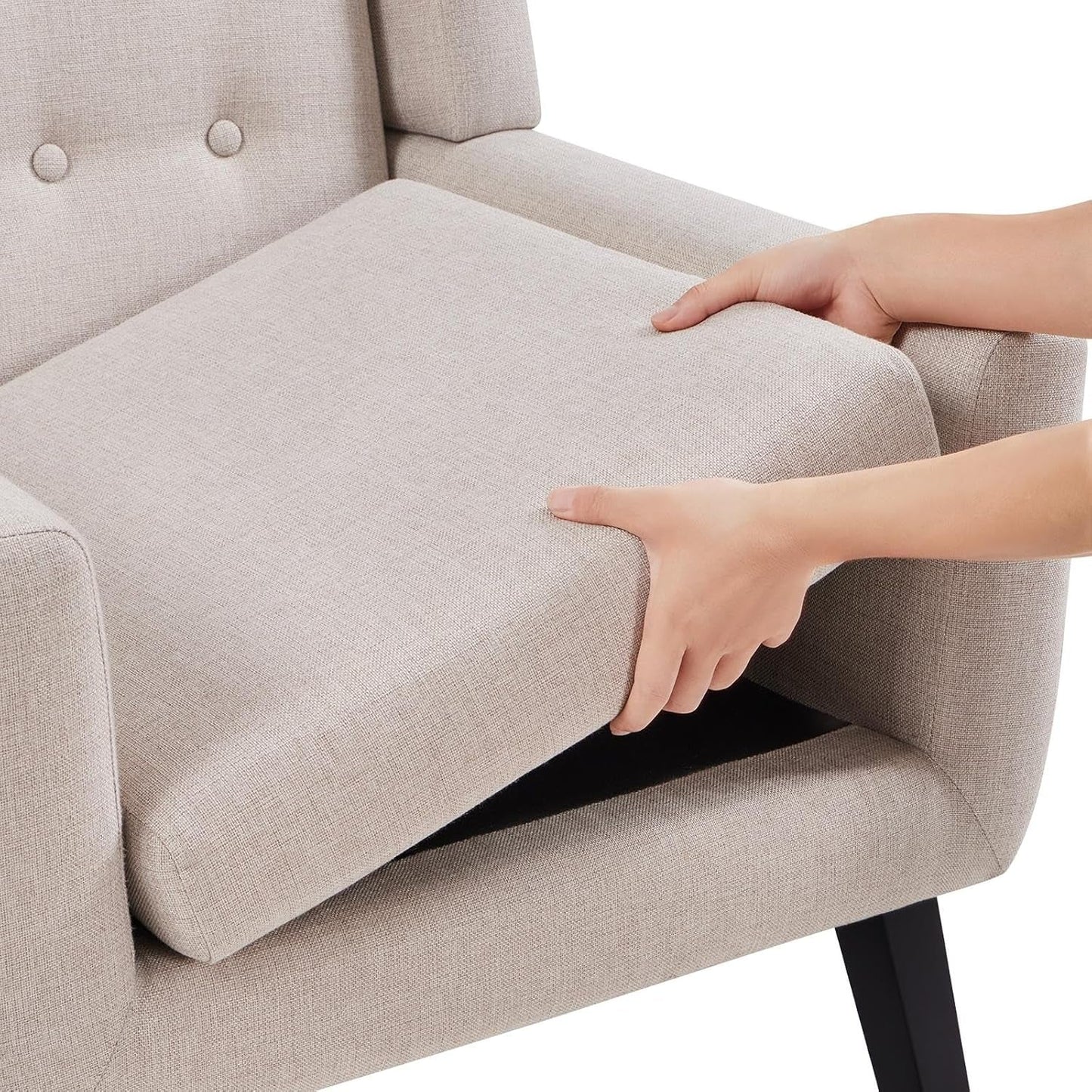 Accent Chairs Set of 2, Living Room Chairs Set, Beige Sofa Chairs, Linen Fabric Reading Chair, Modern Accent Chair for Bedroom Office Reading Nook, Beige