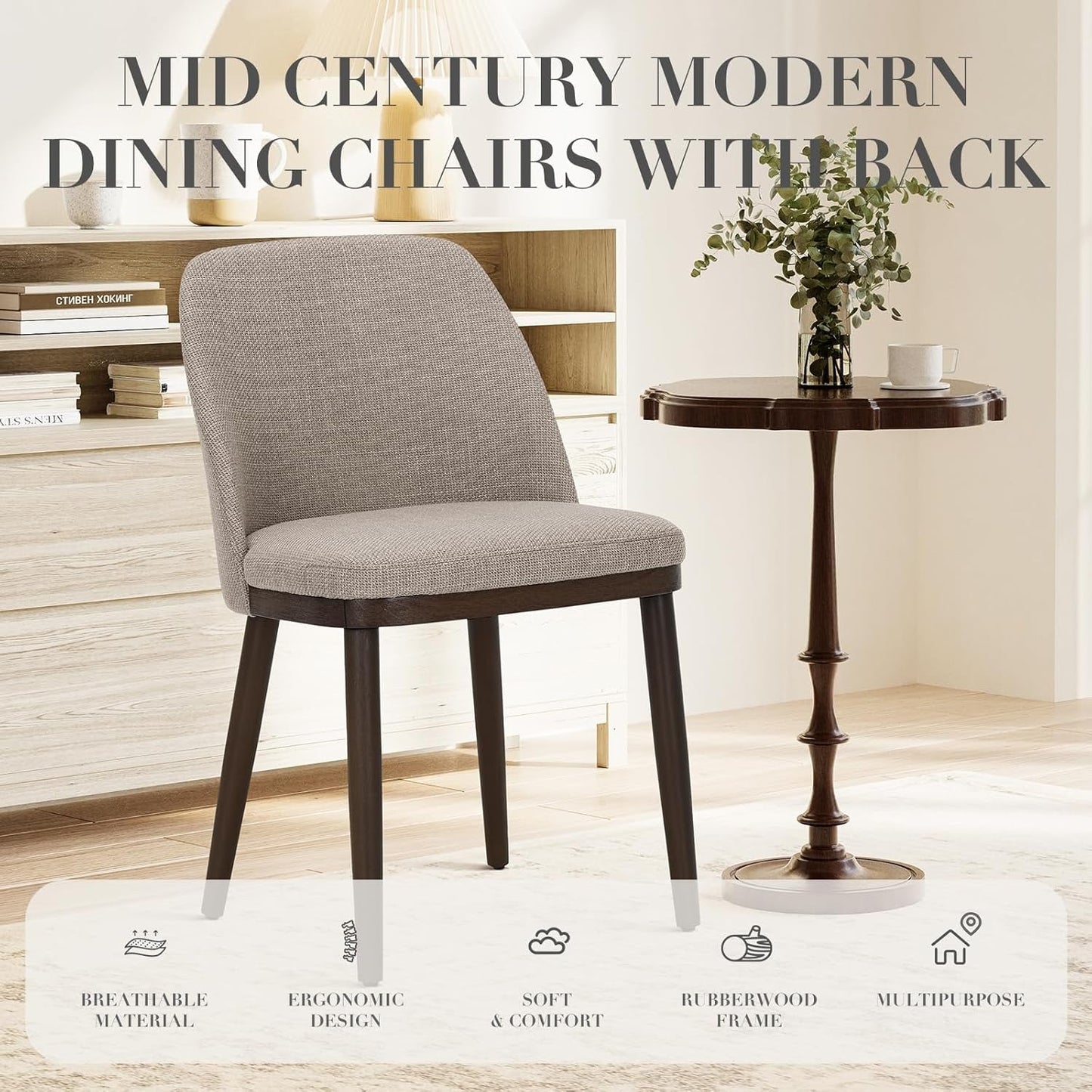 Upholstered Dining Chairs Set of 6, Modern Kitchen Chairs with Back, Fabric Side Dining Room Chairs with Wood Legs for Kitchen Dining Room Restaurant, Camel